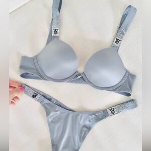 Victoria Secret Bombshell Add-2-Cups Scattered Shine Strap Push-Up Bra & Panty 🆕